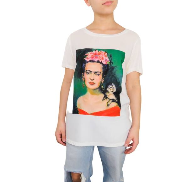 UO  Runway Paris Frida Kahlo White Graphic Crewneck T-Shirt Women's Small - Picture 3 of 7